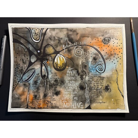 Original Watercolor Painting 9x12 Bible Verse John 15 - Picture 1 of 4